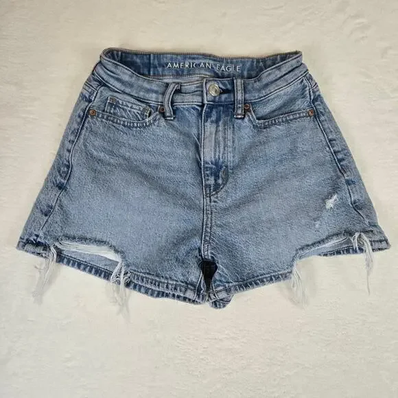 American Eagle 2 Piece Jeans Mom Shorts size 000 Distressed Womens 0690 - Picture 10 of 16